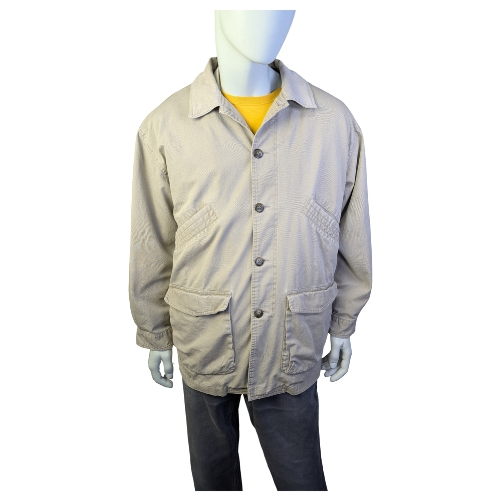 Vintage 90s Workwear Utility Jacket Corduroy Collar Beige Removeable Lining Med